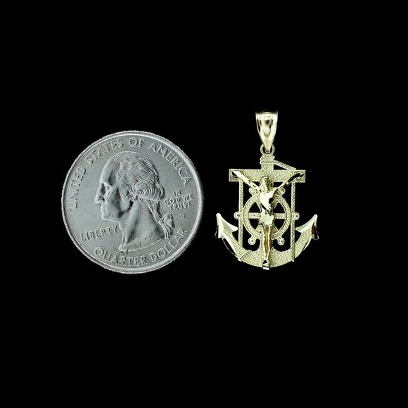 10K Real Gold Rope Chain and Anchor Cross Pendant Set - Picture 4 of 11